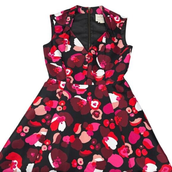 KATE SPADE Falling Florals Sleeveless Fit And Flare Dress Womens Sz 2 Pink Red - Picture 4 of 11